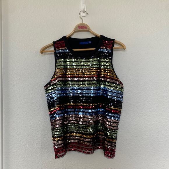 Apt. 9 Sequin Tank Top Multi-Color Sequins on Mesh over Black Tank Women's 2XL - Picture 4 of 14